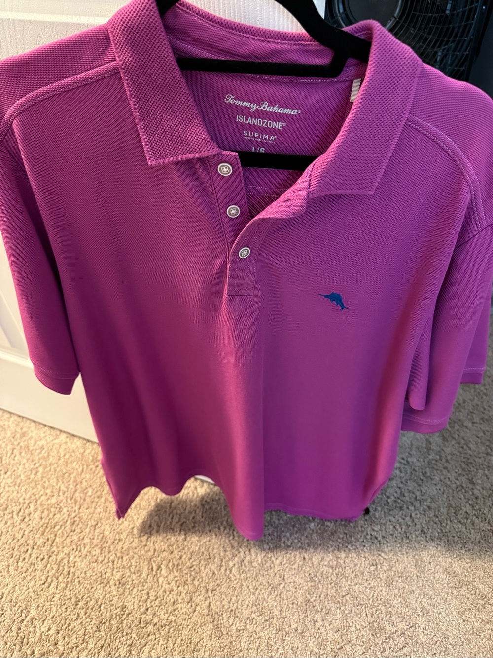 Tommy Bahama supima island zone Men’s Magenta Polo with Navy Marlin Embroidery